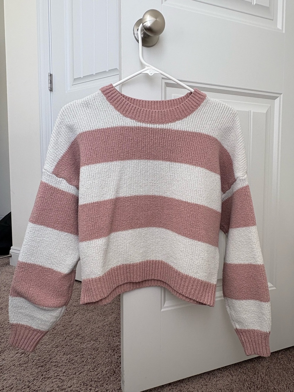 Hollister white and pink stripe sweater